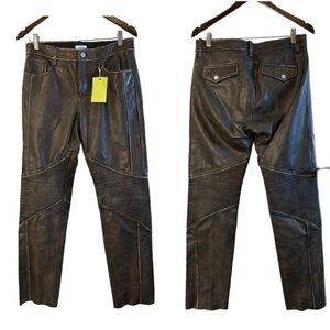 ESPRIT NWT Mid Rise Brown Leather Moto Trousers in Sz 6